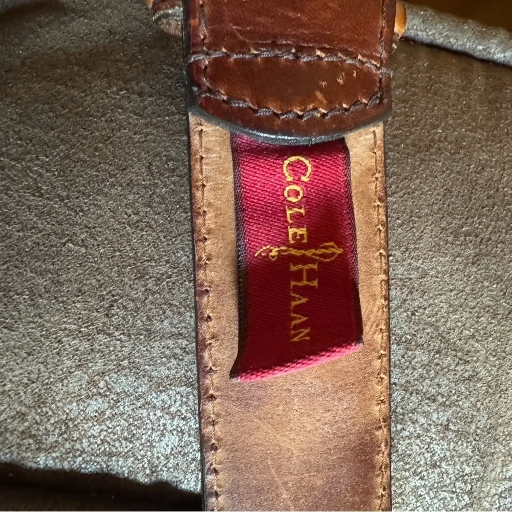 Cole Haan brown rustic stitch leather belt Size 34 Crafted in England